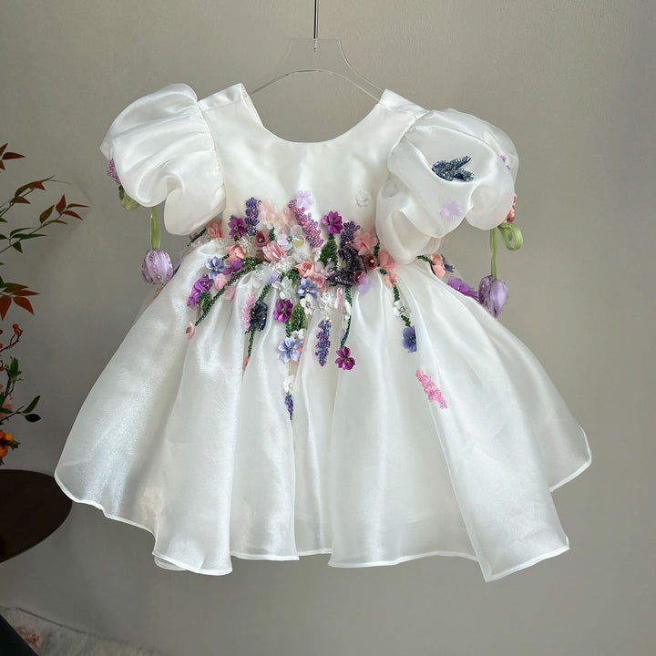 Handmade 3D Floral White Princess Dreamy Birthday Dress J832