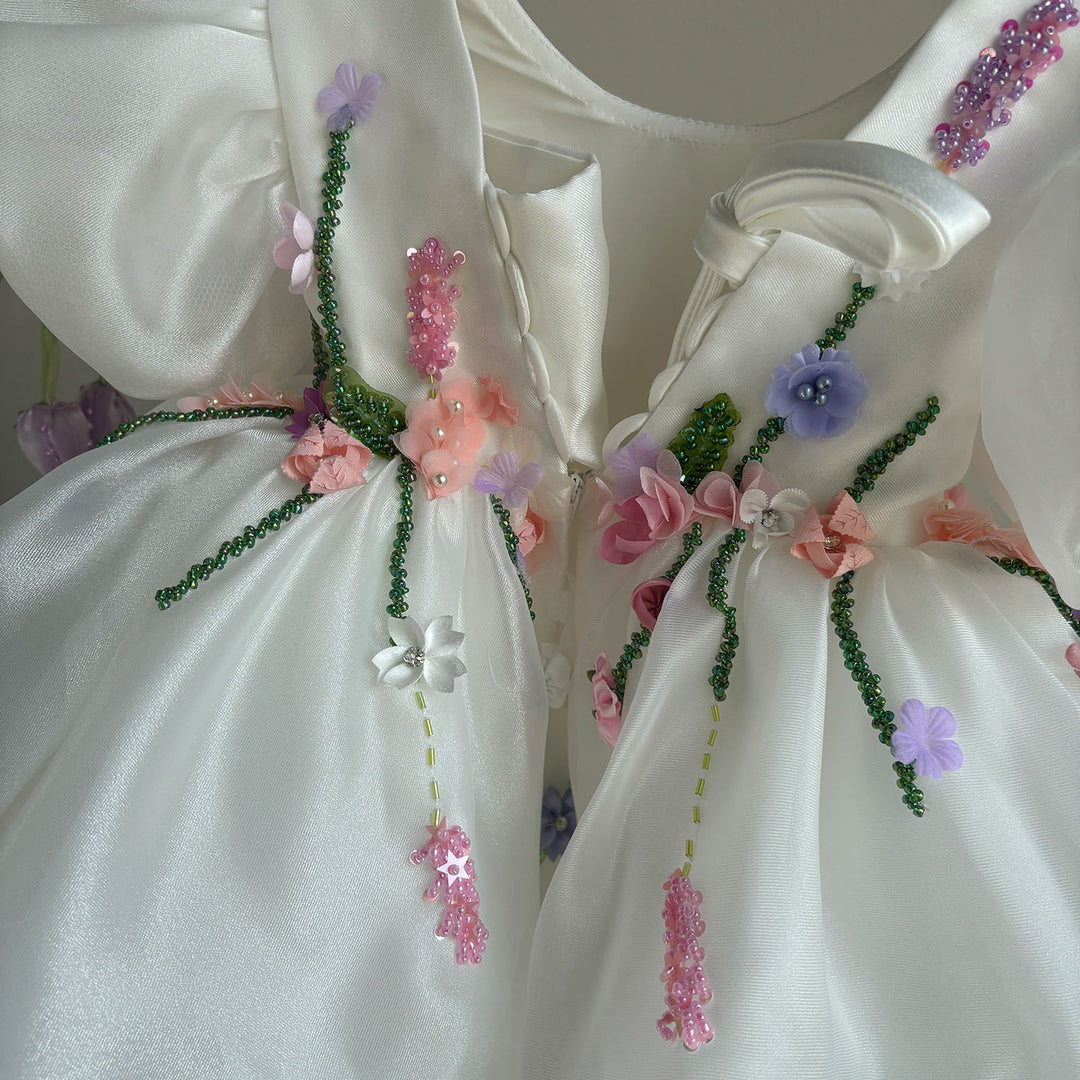 Handmade 3D Floral White Princess Dreamy Birthday Dress J832