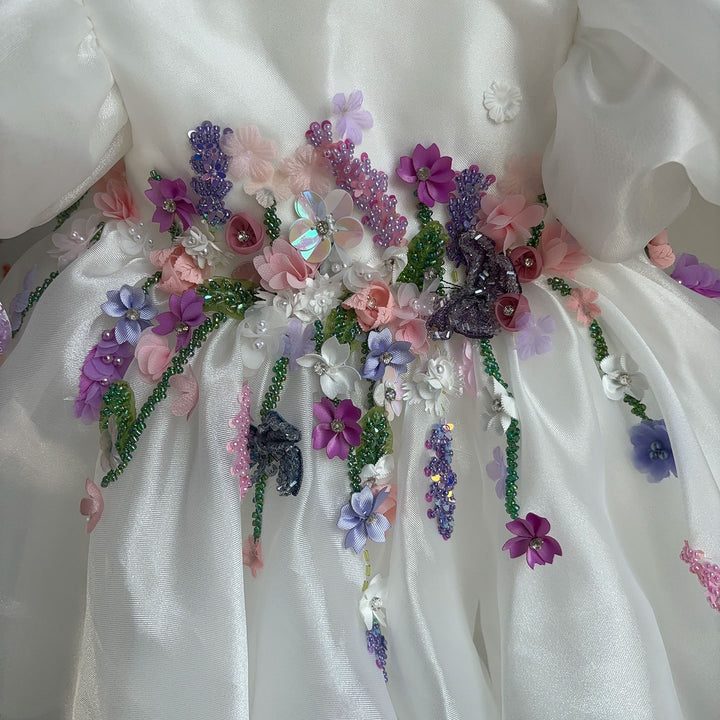 Handmade 3D Floral White Princess Dreamy Birthday Dress J832