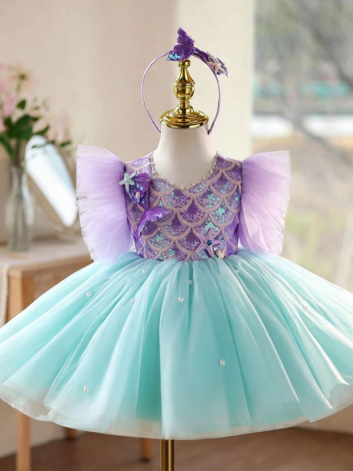 Mermaid Princess Flower Girl Dress with Sequin Bodice Party Gown J891