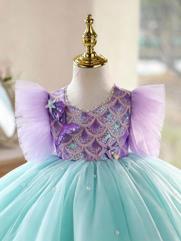 Mermaid Princess Flower Girl Dress with Sequin Bodice Party Gown J891