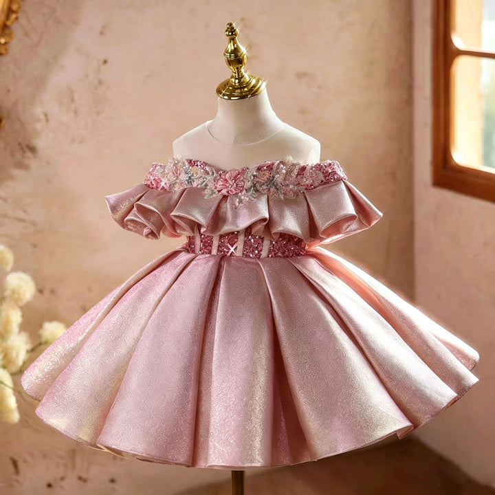 Elegant Pink Princess Flower Girl Dress for Girls Birthday Party D273