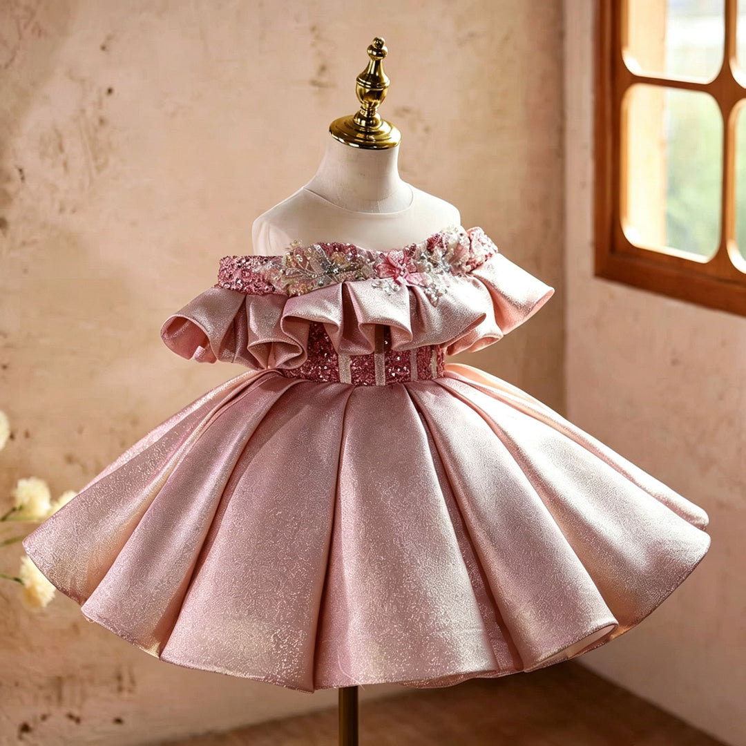 Elegant Pink Princess Flower Girl Dress for Girls Birthday Party D273