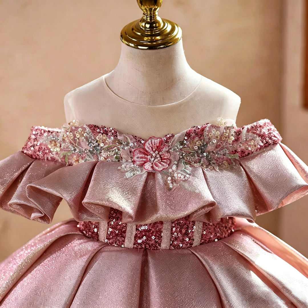 Elegant Pink Princess Flower Girl Dress for Girls Birthday Party D273
