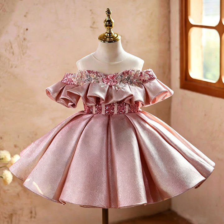 Elegant Pink Princess Flower Girl Dress for Girls Birthday Party D273