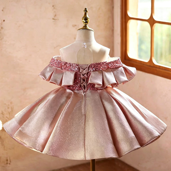 Elegant Pink Princess Flower Girl Dress for Girls Birthday Party D273