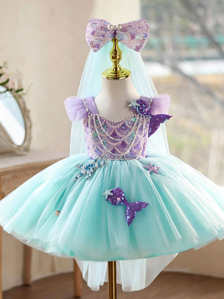 Mermaid Princess Flower Girl Dress with Sequin Bodice Party Gown J891