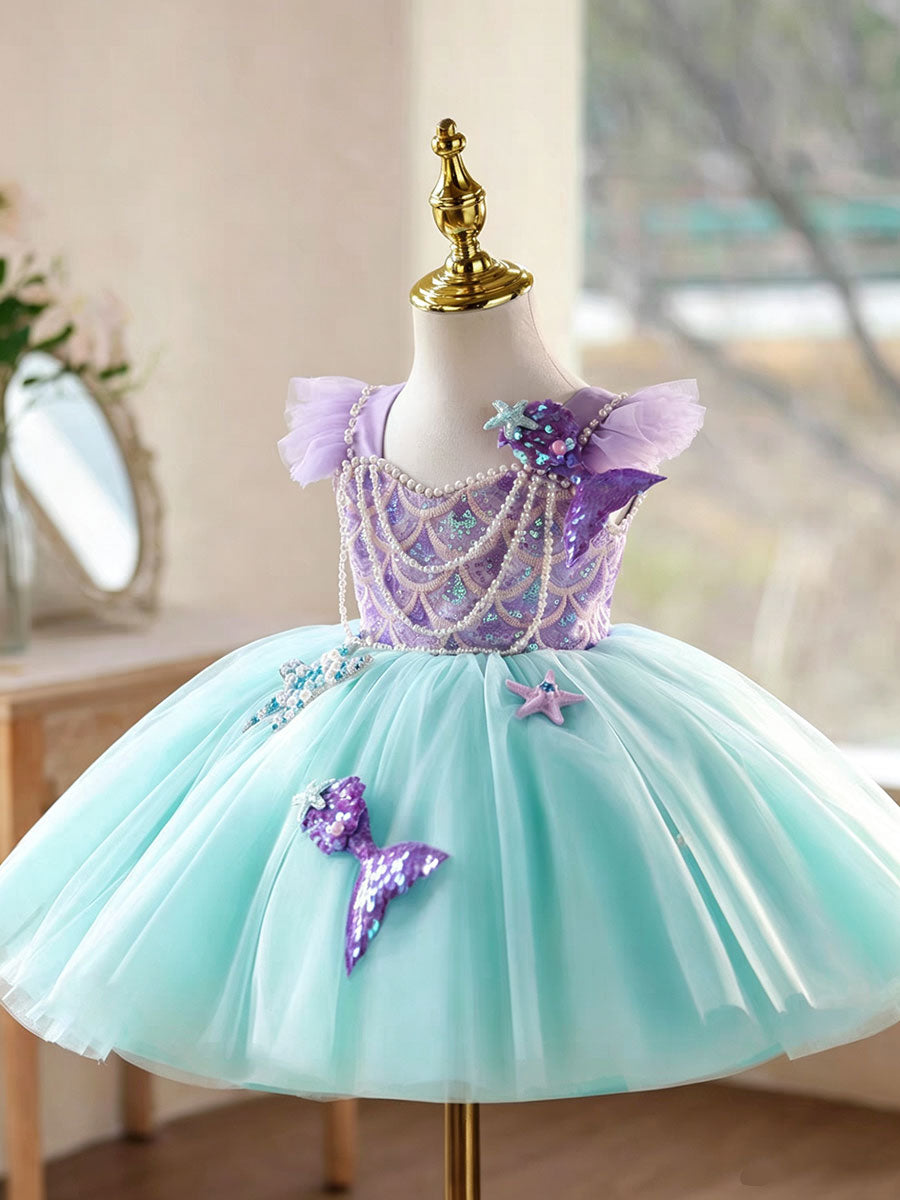 Mermaid Princess Flower Girl Dress with Sequin Bodice Party Gown J891