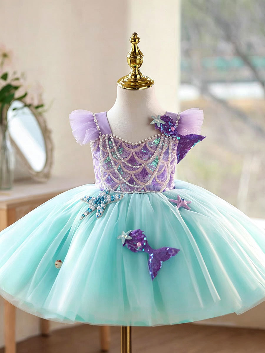 Mermaid Princess Flower Girl Dress with Sequin Bodice Party Gown J891