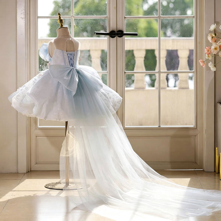 Dreamy Blue Flower Girl Dress with 3D Flowers Butterfly Tulle Princess Party Gown J896