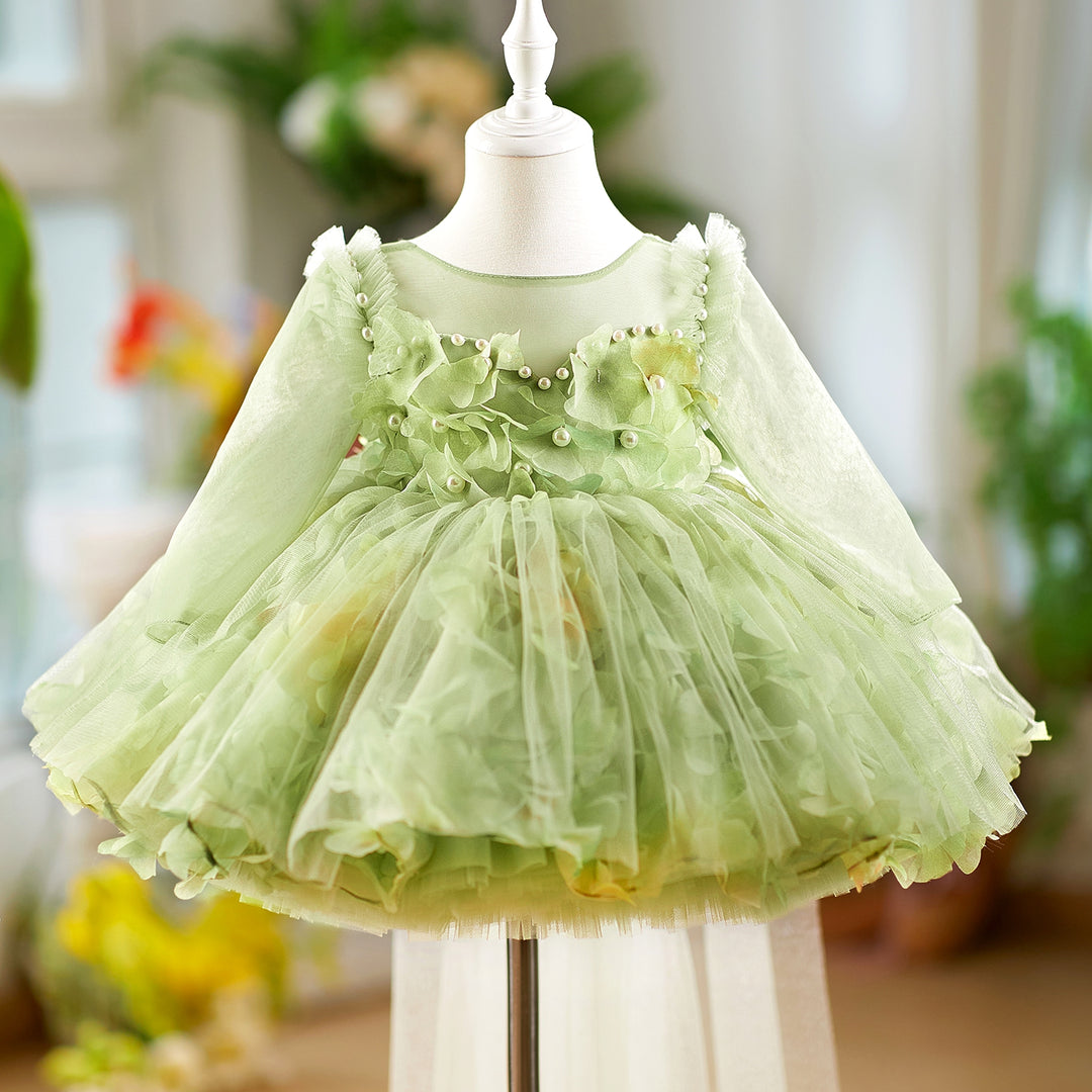 3D Flowers Knee Length Toddler 1 St Birthday Girl Dress D096 Sage Green / child-8 3D Flowers Knee Length Toddler 1 St Birthday Girl Dress D096 Sage Green / child-8