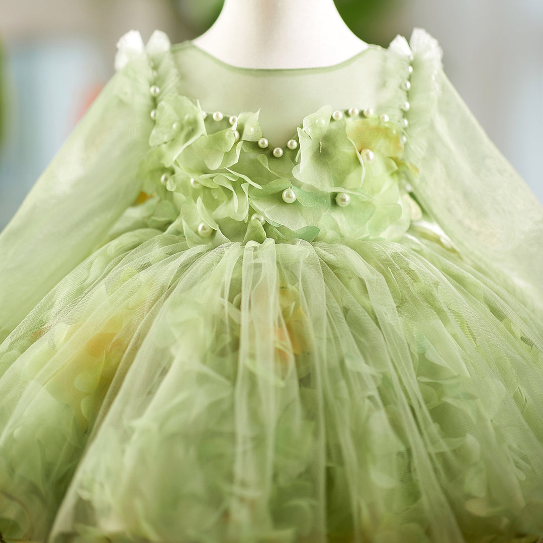 3D Flowers Knee Length Toddler 1 St Birthday Girl Dress D096