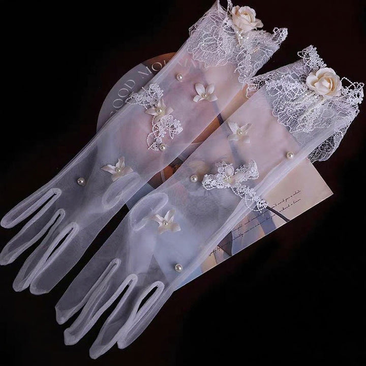 Sweet Lace Satin Gloves Tulle Hand Jewelry Wedding Dress Accessories W100