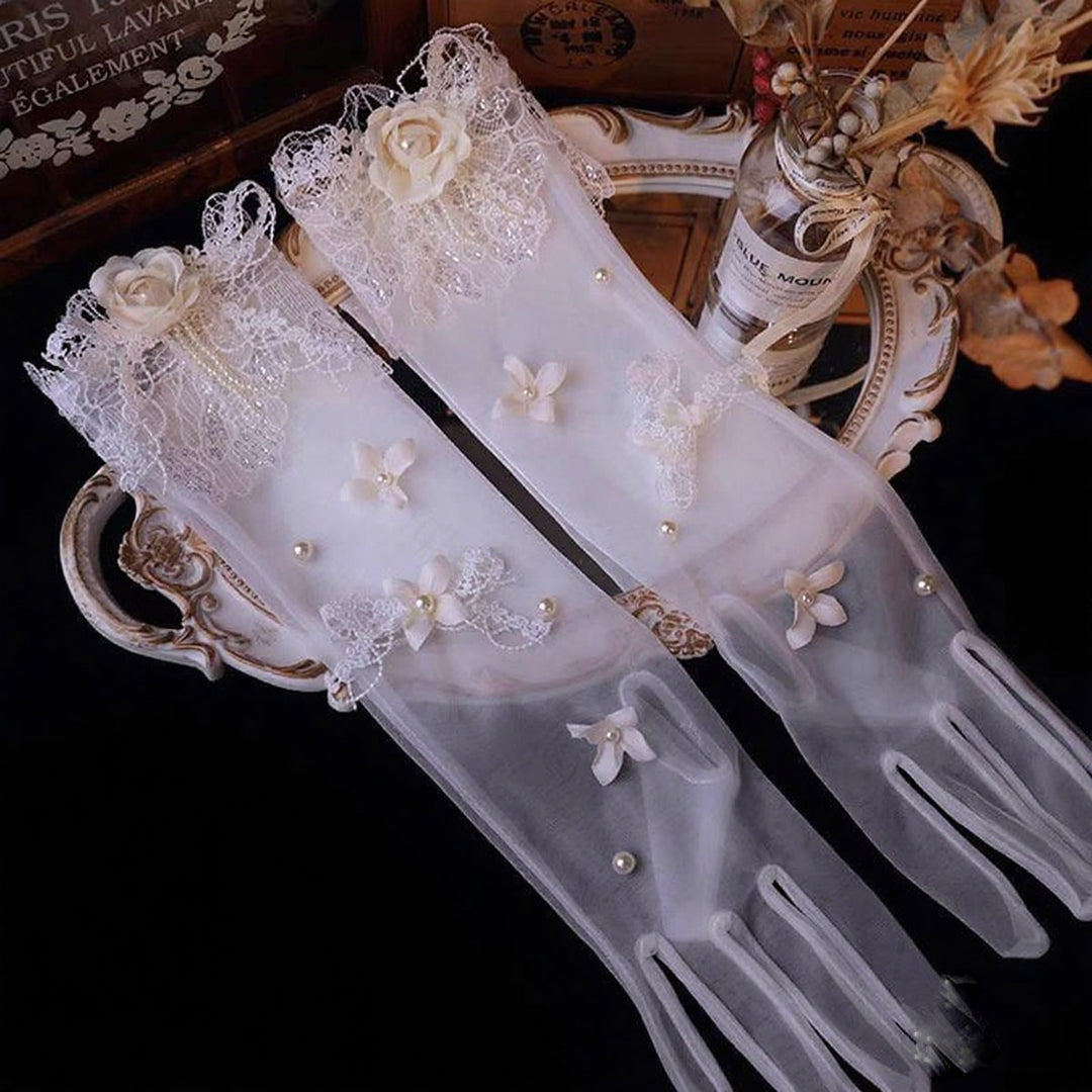 Sweet Lace Satin Gloves Tulle Hand Jewelry Wedding Dress Accessories W100