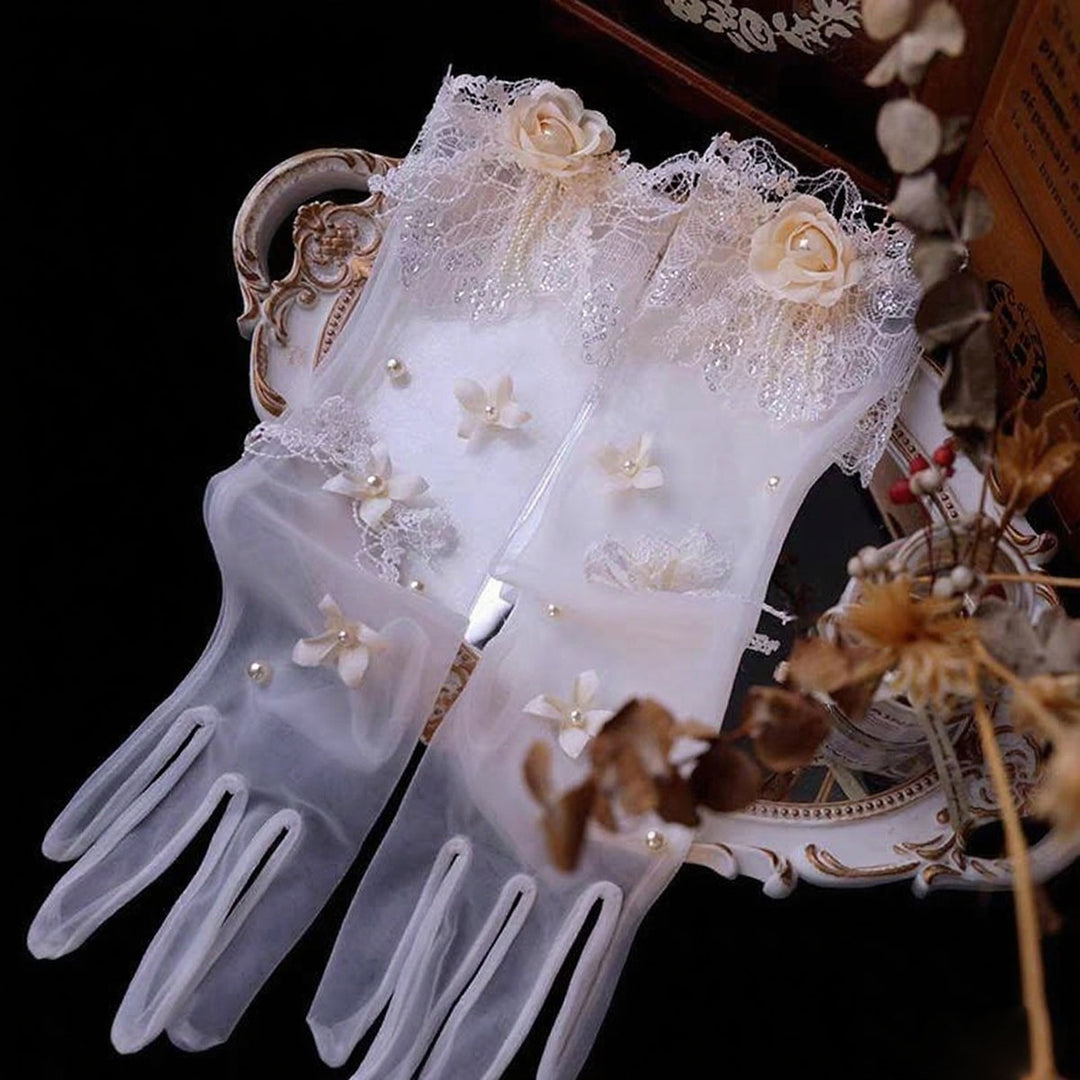 Sweet Lace Satin Gloves Tulle Hand Jewelry Wedding Dress Accessories W100