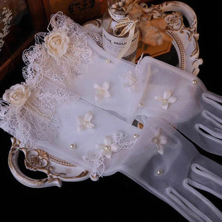 Sweet Lace Satin Gloves Tulle Hand Jewelry Wedding Dress Accessories W100