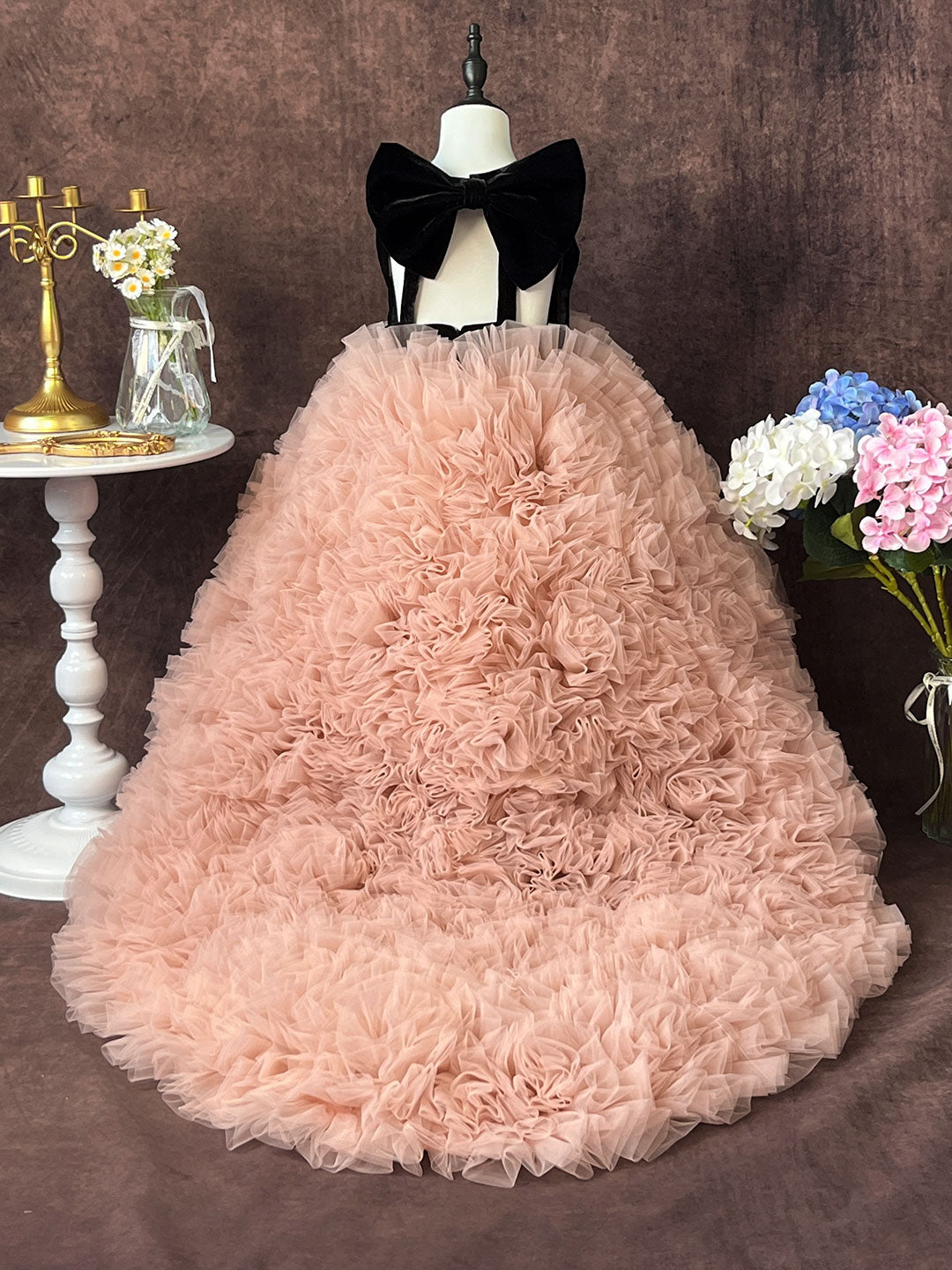 Pink Flower Girl Dress for Birthday Wedding Party Photoshoot J583