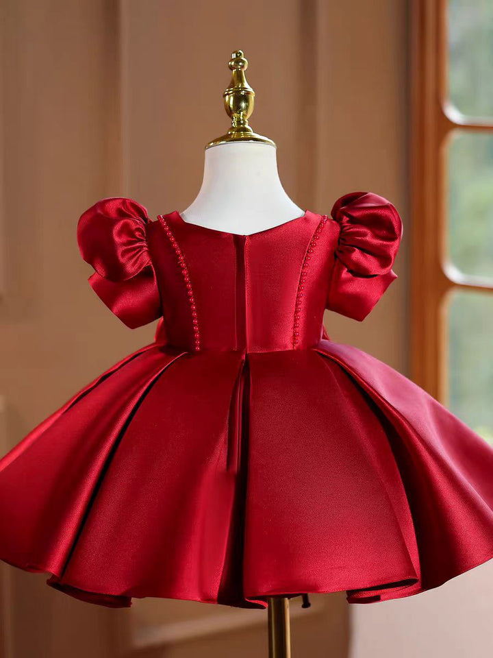 Burgundy Satin Flower Girl Dress Toddler Princess Birthday Party Gown J443