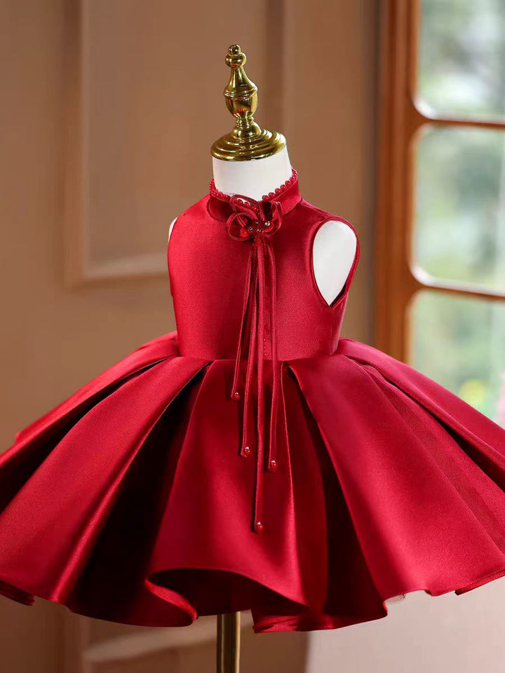 Satin Flower Girl Dress Toddler Princess 1st Birthday Party Gown D150