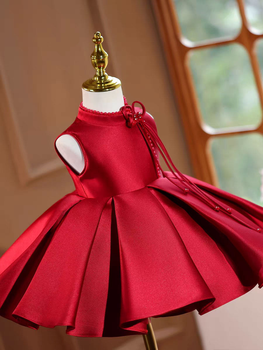 Satin Flower Girl Dress Toddler Princess 1st Birthday Party Gown D150