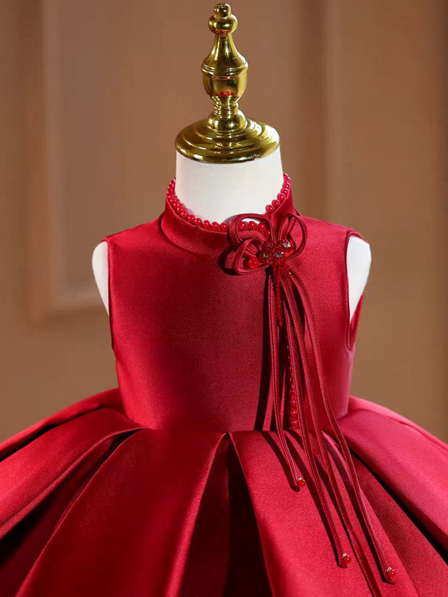 Satin Flower Girl Dress Toddler Princess 1st Birthday Party Gown D150