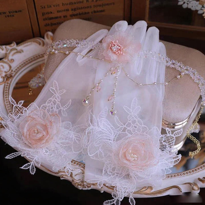 Sweet Lace Satin Gloves Tulle Hand Jewelry Wedding Dress Accessories W100