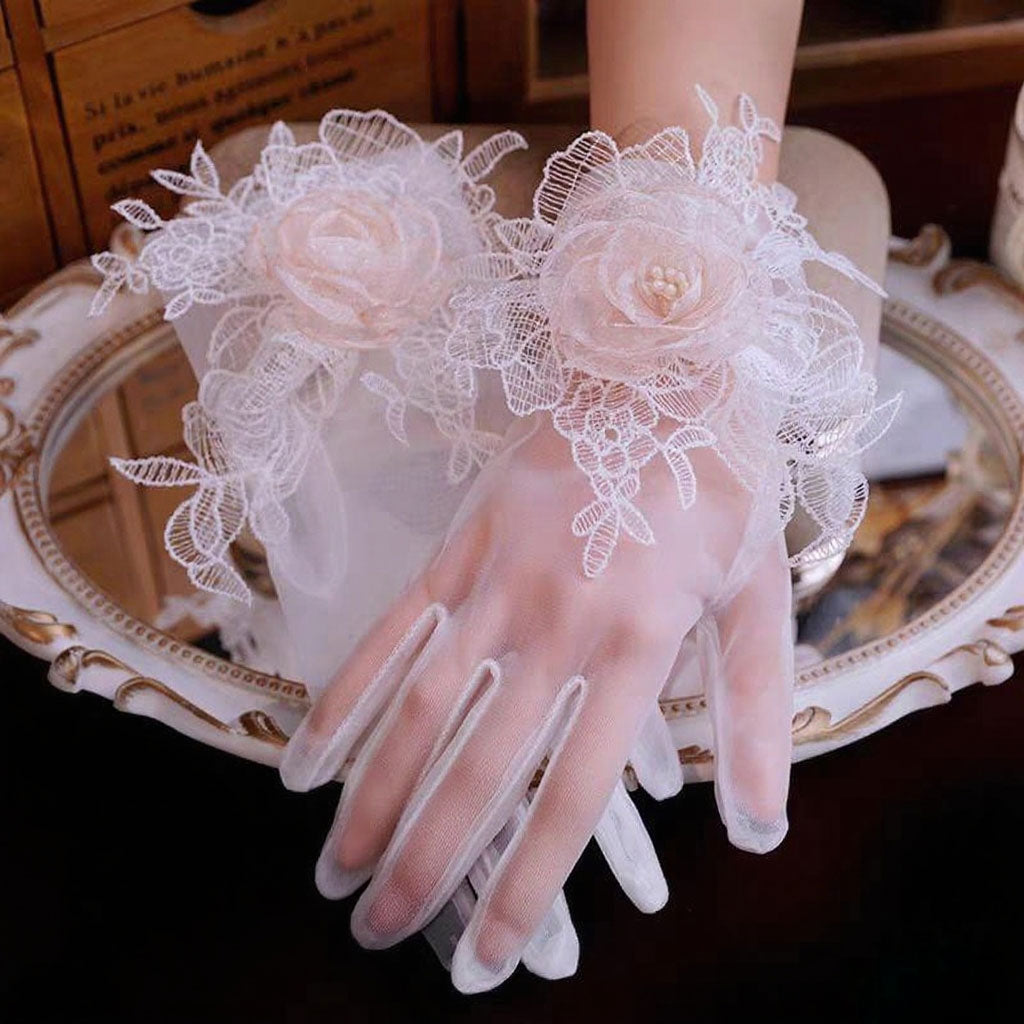 Sweet Lace Satin Gloves Tulle Hand Jewelry Wedding Dress Accessories W100