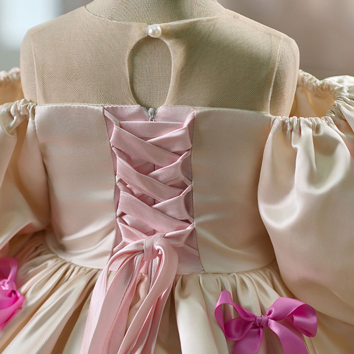 Elegant Beige Knee Length Flower Girl Dress Birthday Party D161