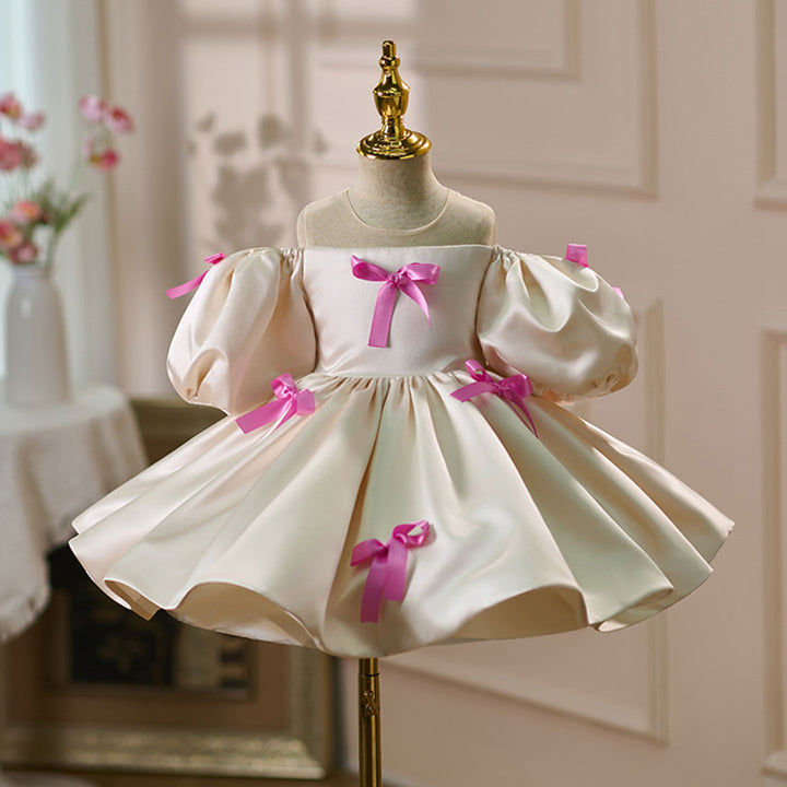 Elegant Beige Knee Length Flower Girl Dress Birthday Party D161