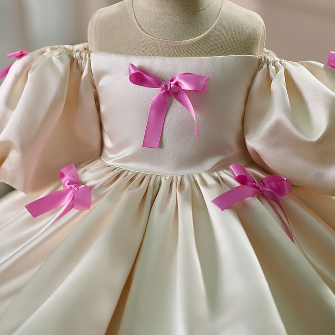 Elegant Beige Knee Length Flower Girl Dress Birthday Party D161