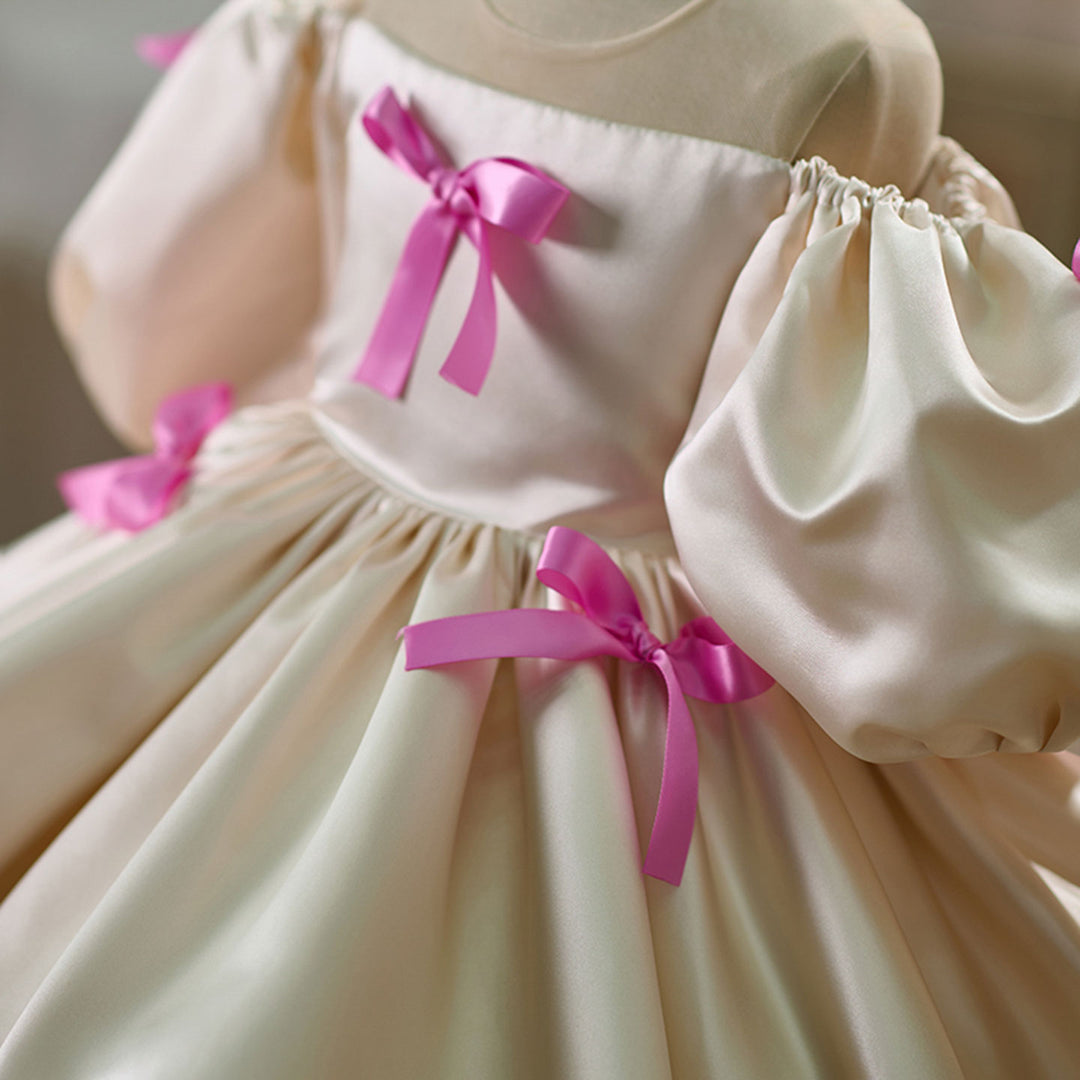 Elegant Beige Knee Length Flower Girl Dress Birthday Party D161