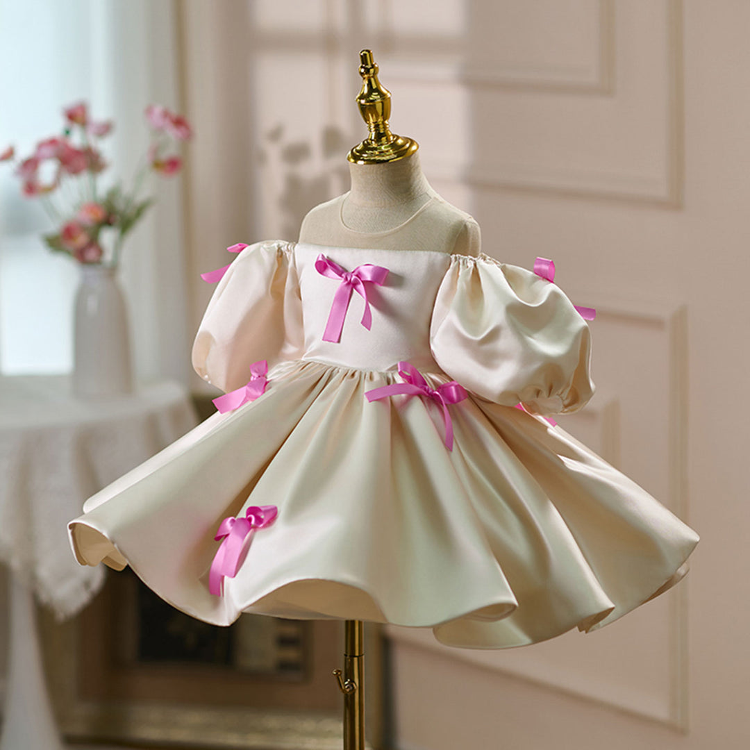 Elegant Beige Knee Length Flower Girl Dress Birthday Party D161