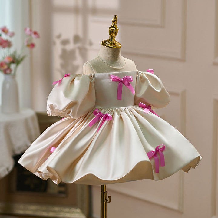 Elegant Beige Knee Length Flower Girl Dress Birthday Party D161