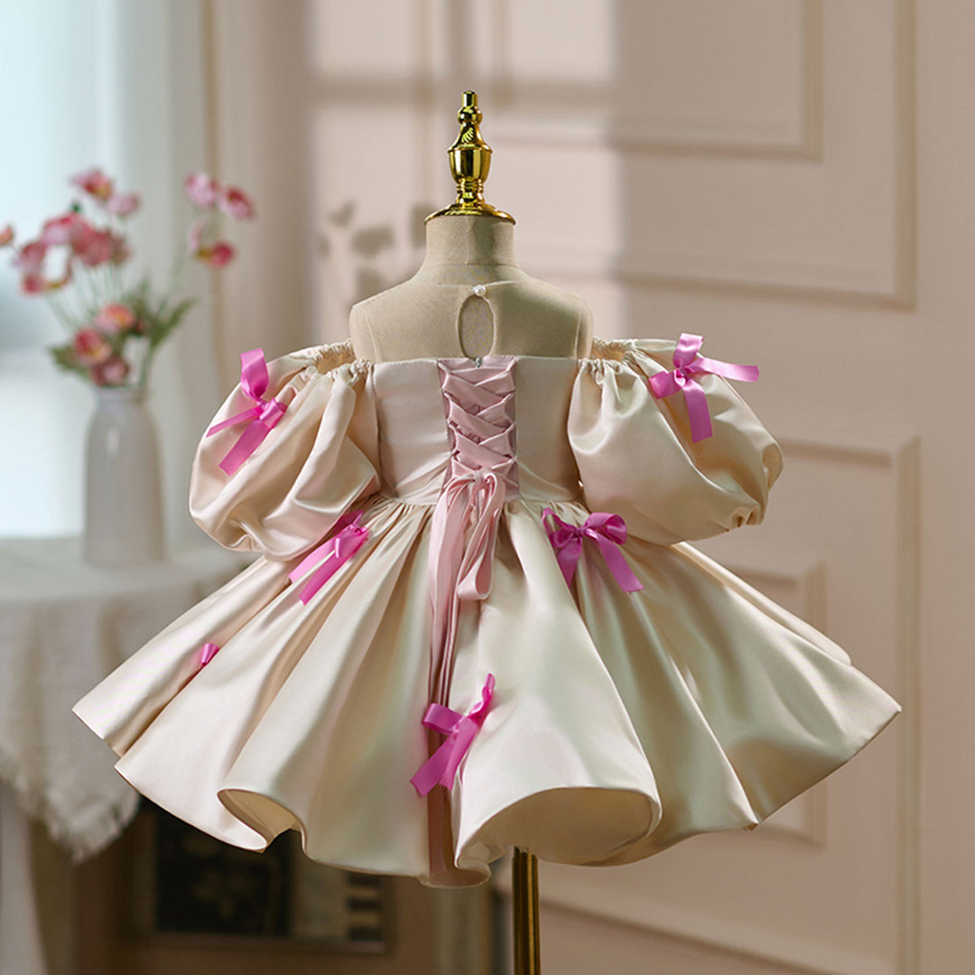 Elegant Beige Knee Length Flower Girl Dress Birthday Party D161