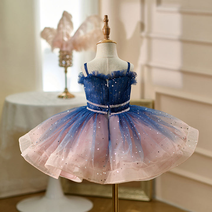 Elegant Blue Knee Length Birthday Wedding Party Flower Girl Dress D159