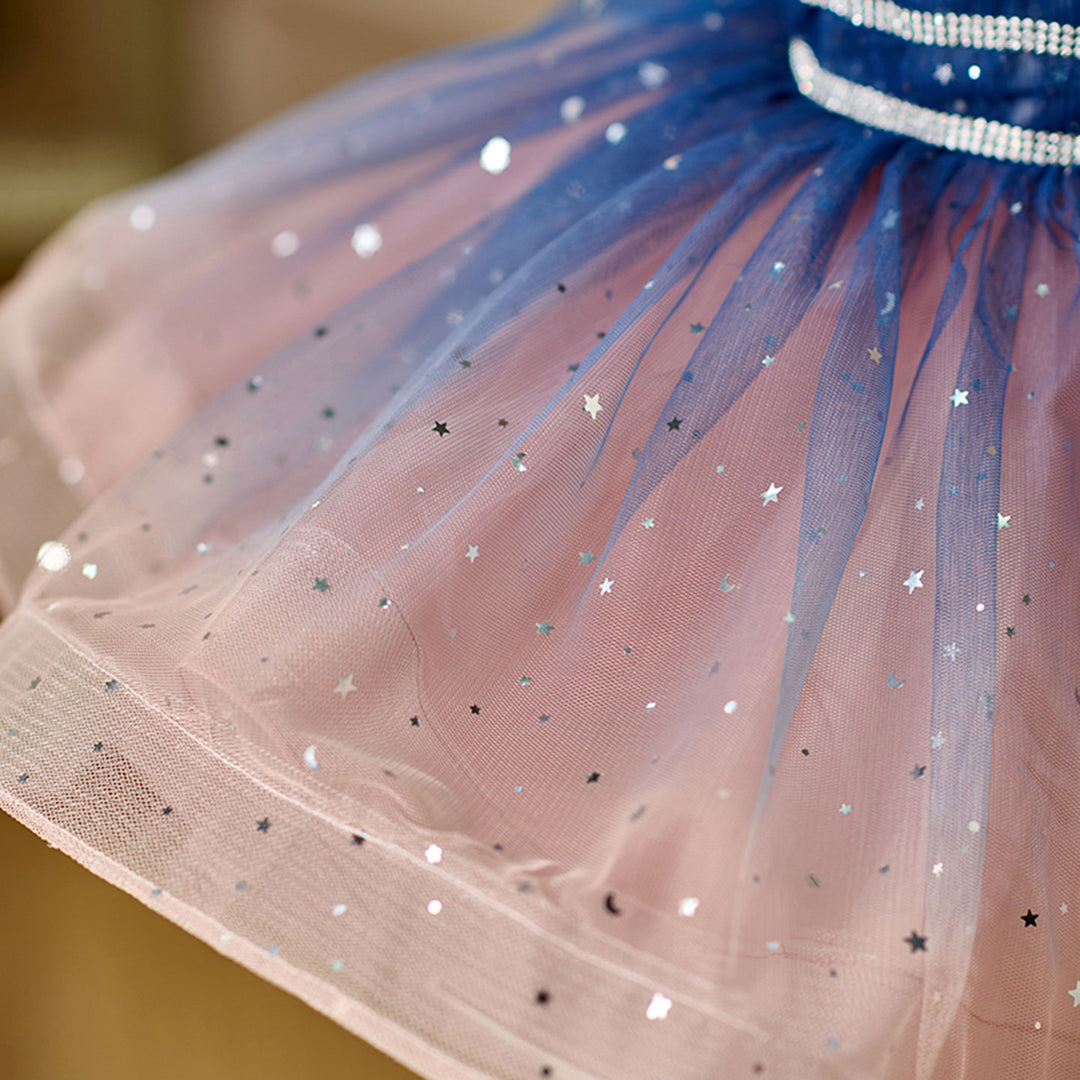 Elegant Blue Knee Length Birthday Wedding Party Flower Girl Dress D159