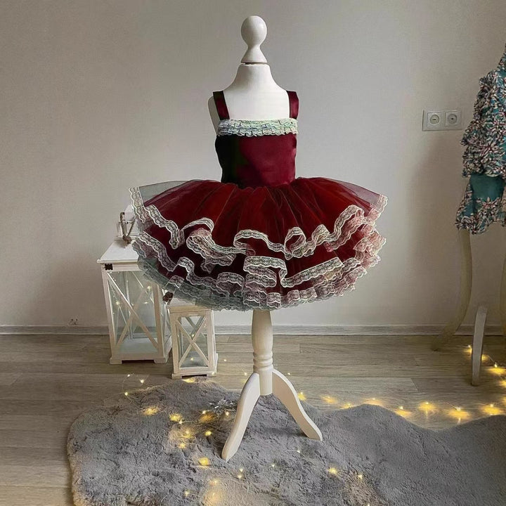 Luxury Green Flower Girl Dress for Kids Birthday Party Gown D170