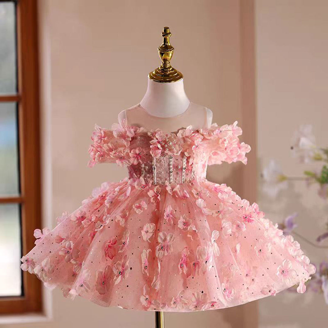 pink dress 3t Baby And Toddler Girls Short Sleeve Smocked Tulle Ruffle Dress - PINK