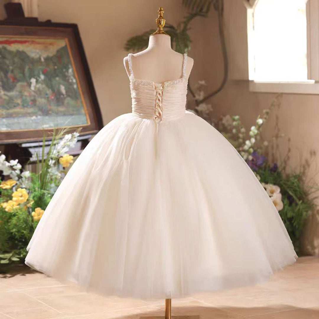 Tender-Style Sweetheart Spaghetti Strap Beaded Flower Girl Dress D019 White / child-4