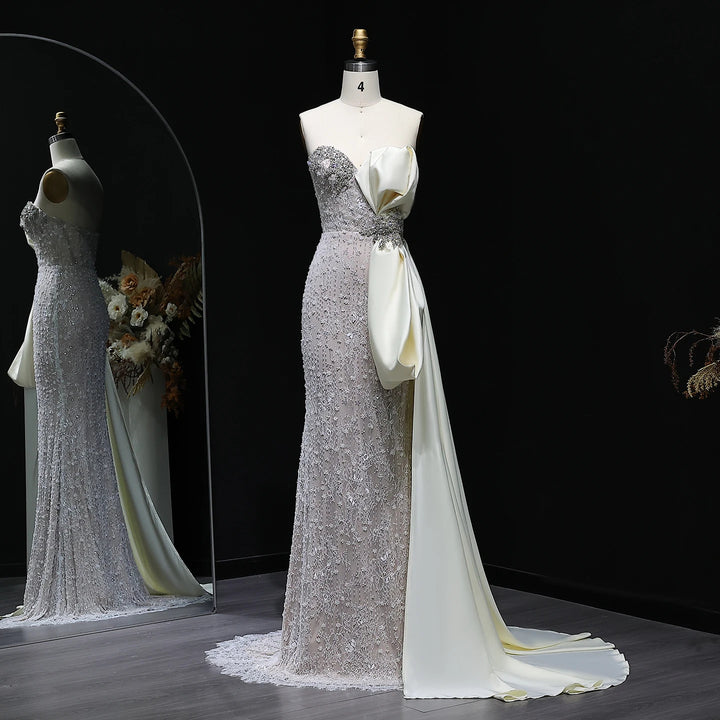 Elegant Overskirt Evening Dress with Sparkling Crystals SS617