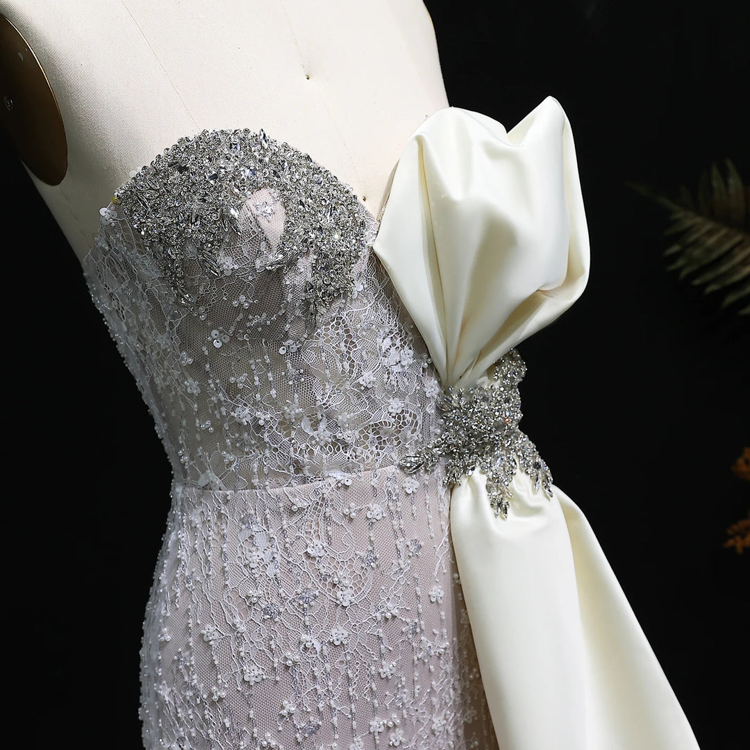 Elegant Overskirt Evening Dress with Sparkling Crystals SS617