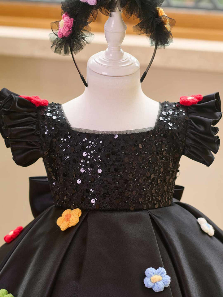 Colorful Floral Sequin Ruffle Sleeve Girls Occasion Dress J519