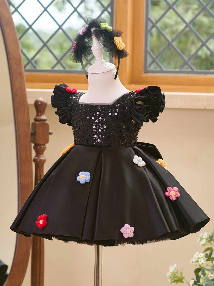 Colorful Floral Sequin Ruffle Sleeve Girls Occasion Dress J519