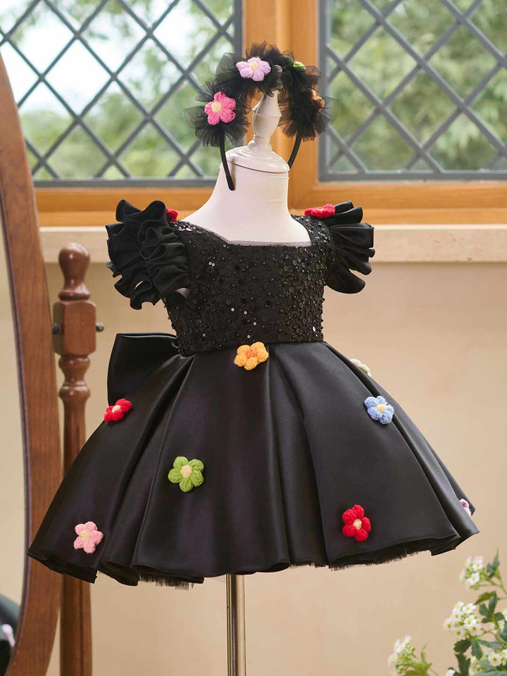Colorful Floral Sequin Ruffle Sleeve Girls Occasion Dress J519