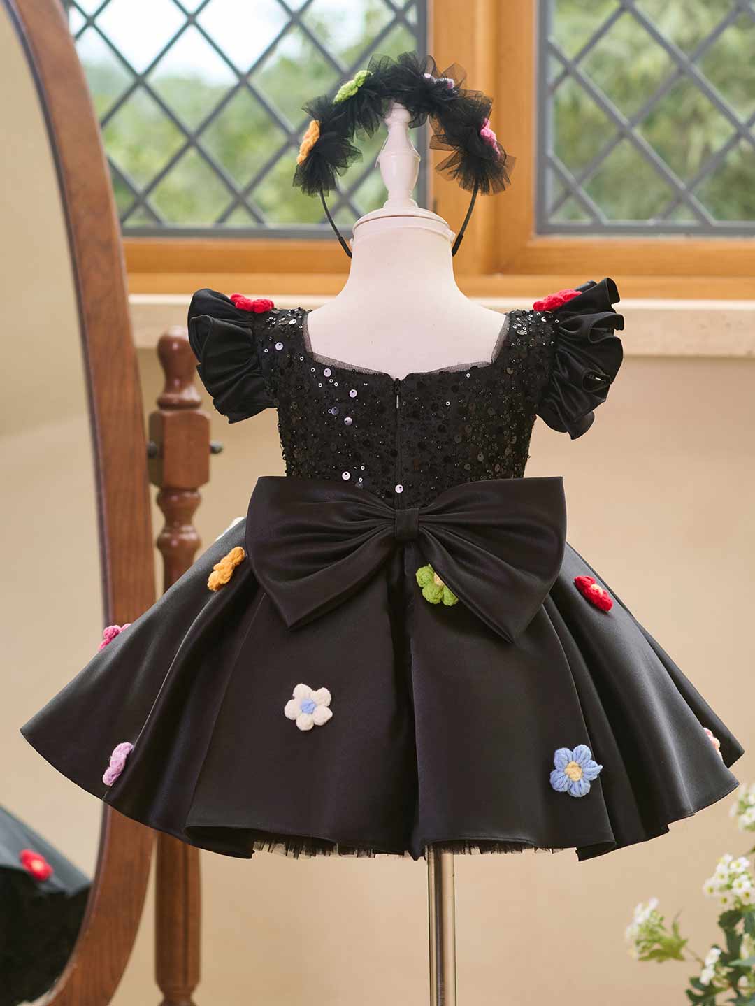 Colorful Floral Sequin Ruffle Sleeve Girls Occasion Dress J519