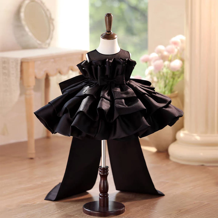 Elegant Black Ball Gown Flower Girl Dress with Ruffle Layers D128