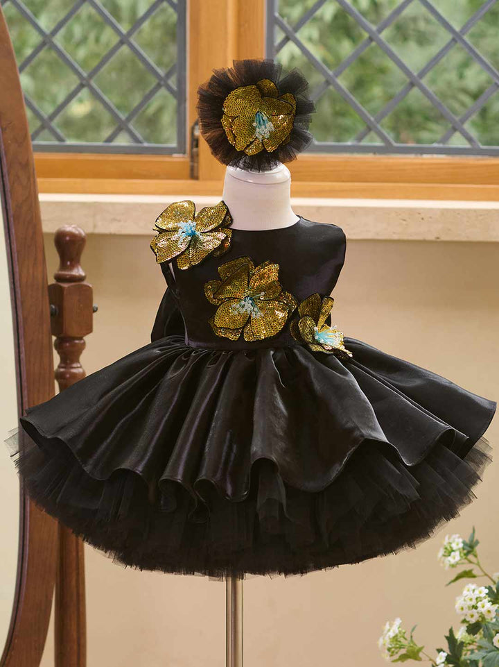 3D Sequin Floral Sleeveless Satin Girls Party Dress J509