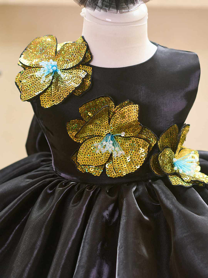 3D Sequin Floral Sleeveless Satin Girls Party Dress J509
