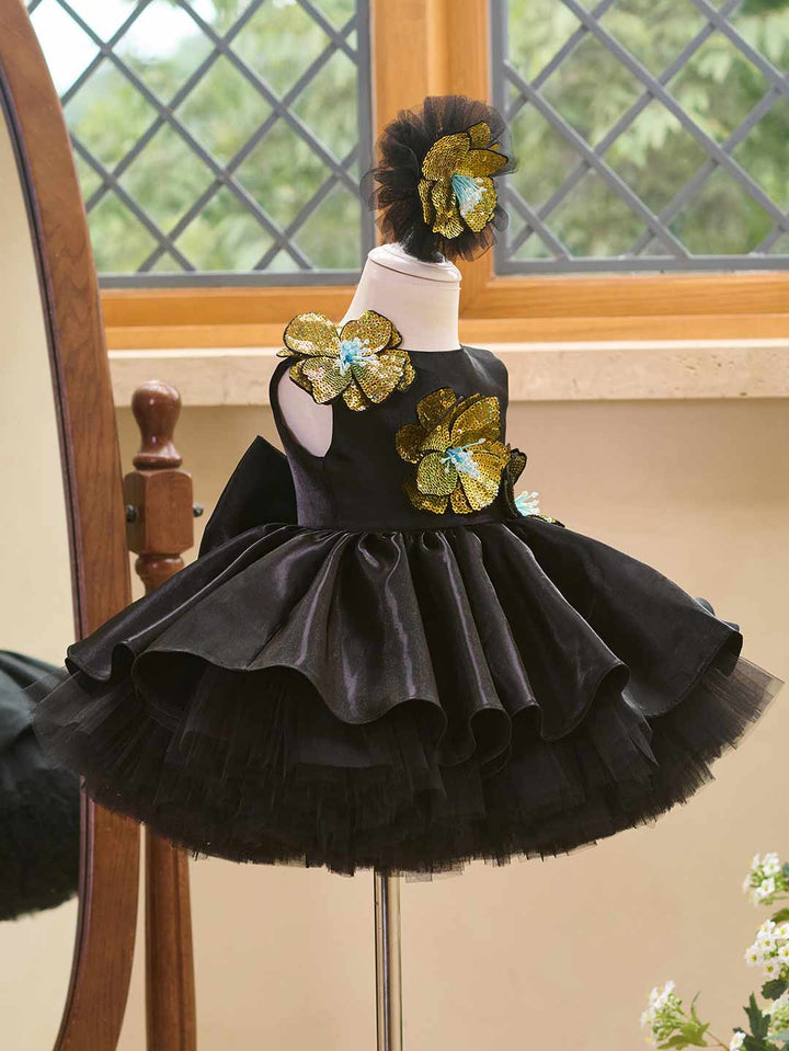 3D Sequin Floral Sleeveless Satin Girls Party Dress J509