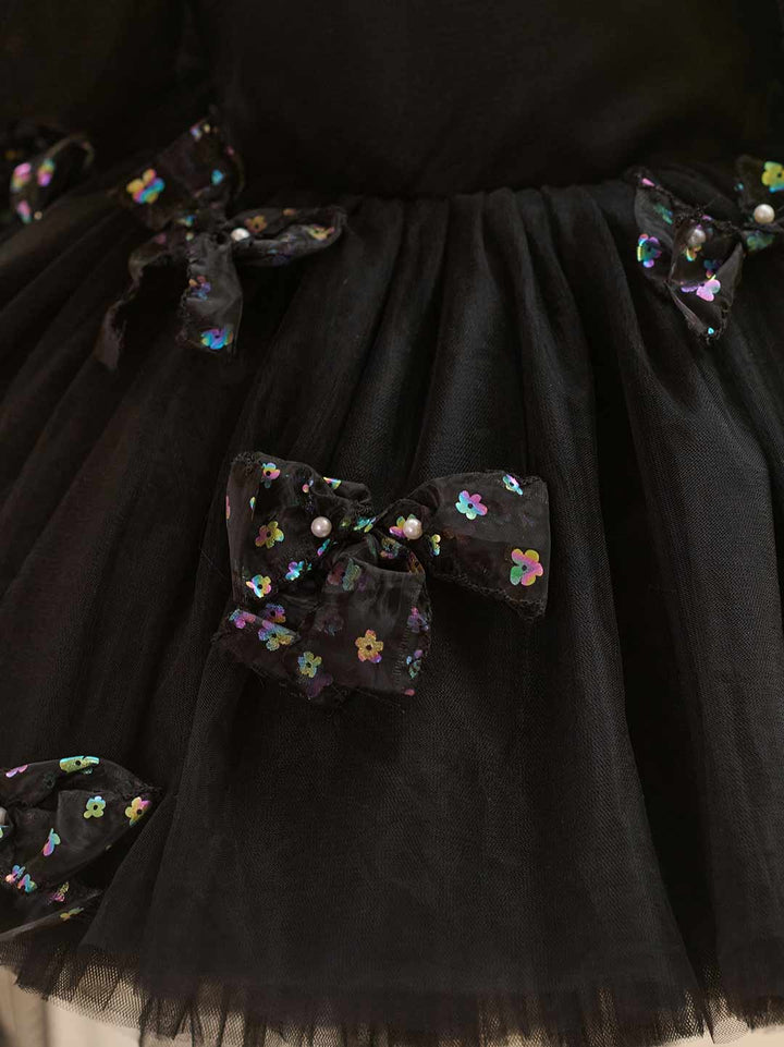 Butterfly Bow Puff Sleeve High-Low Flower Girl Dress with Tulle Train J508